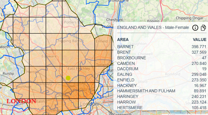 Catchment Area on London - 20 minutes motor vehicle