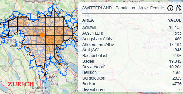 Catchment Area on Zurich - 20 minutes motor vehicle